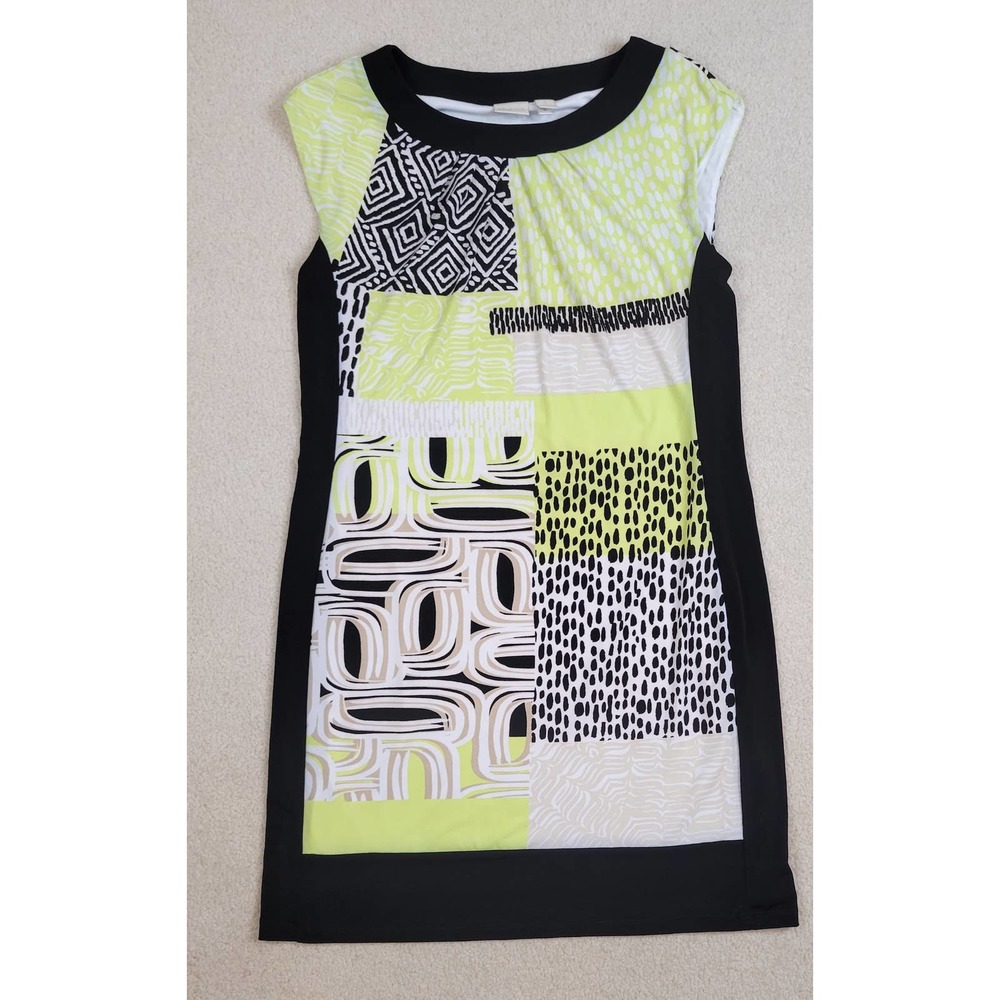 Chico's Geometric Travel No Iron Dress Lime Black White Medium 1 8/10